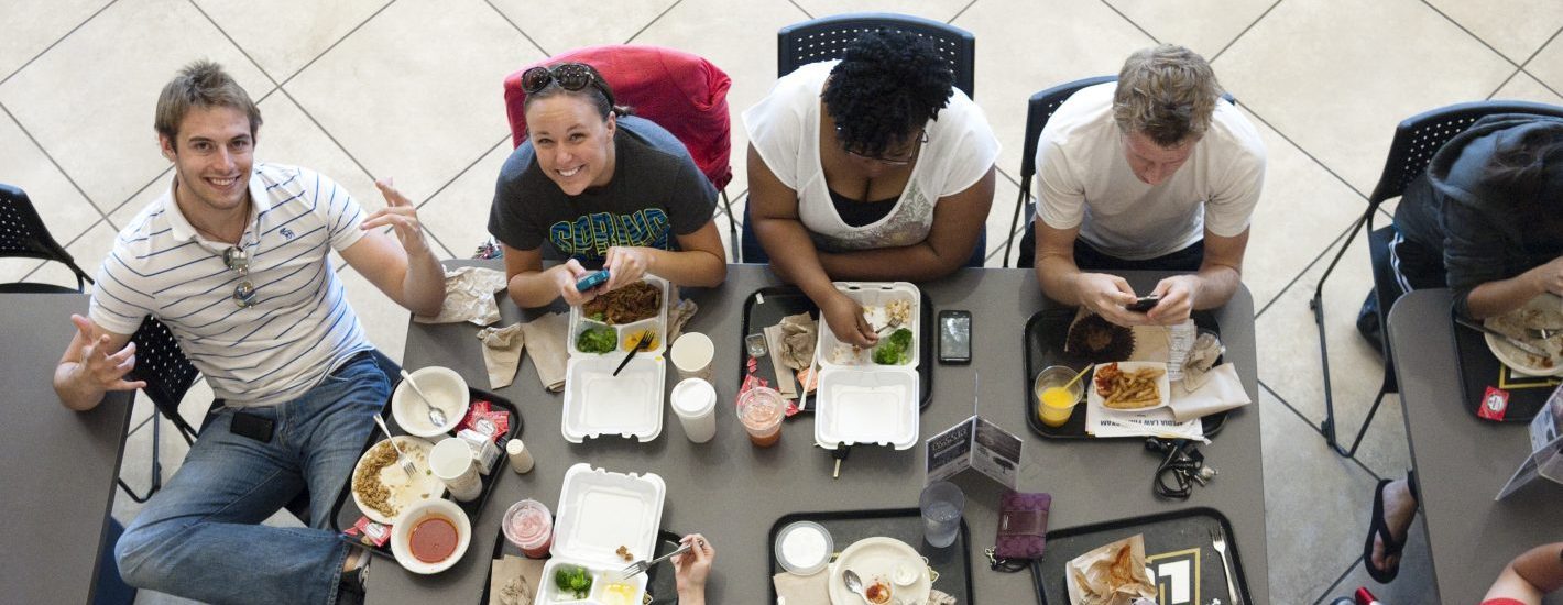 Dinning with friends at the campus cafeteria